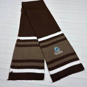 Caribou Coffee Brown Striped Embroidered Knit Scarf 56X8